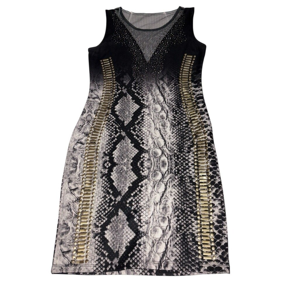 Boutique Sheath Dress Womens Small Snakeskin Print Gold Accents Kara Chic By NF